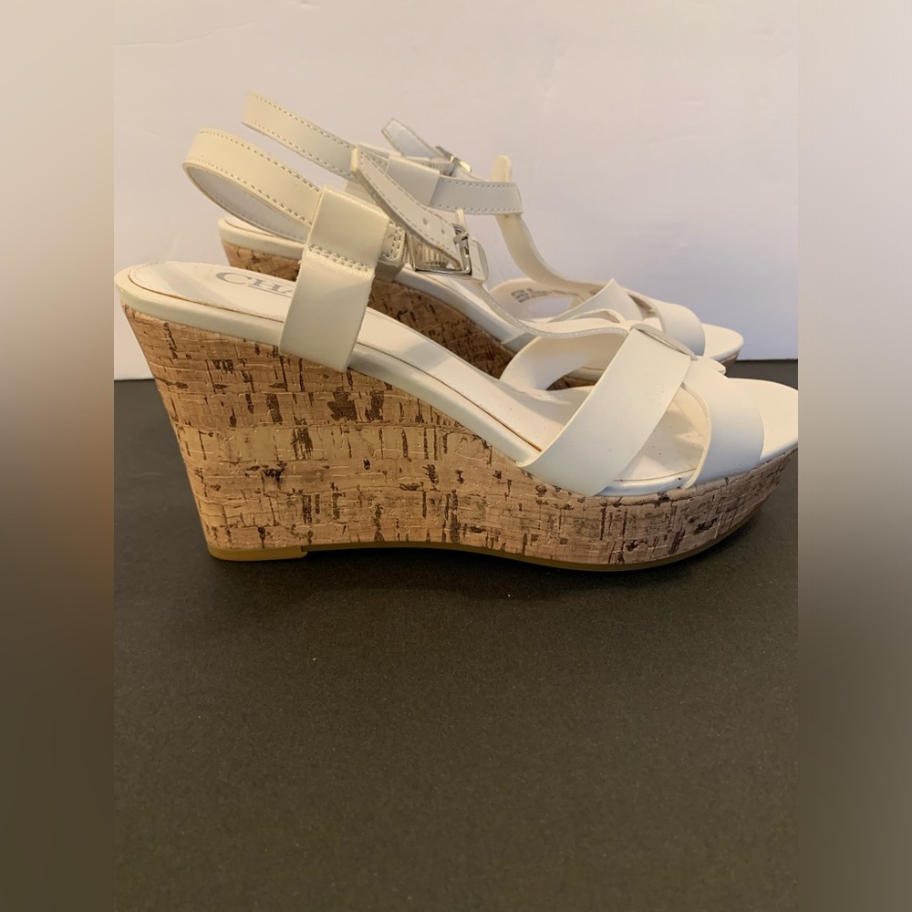 Chaps Women’s Afton White Open Toe T-Strap Sandals Platform